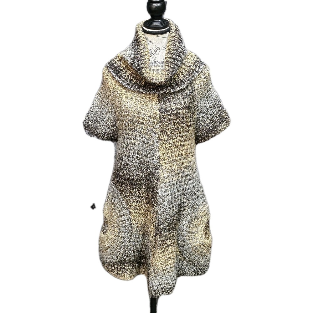 Soft Surroundings Tunic Sweater Womens M Chunky Knit Shawl Cowl Neck Wool Ombre